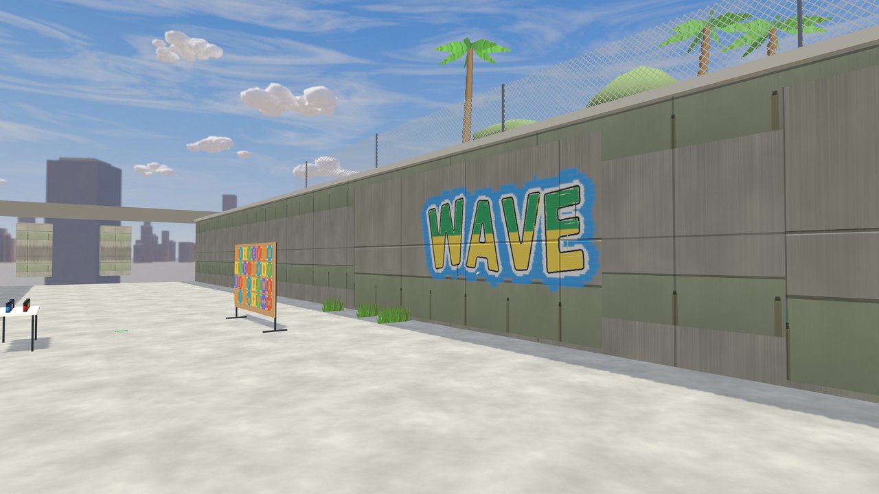 A graffiti piece reading WAVE on the concrete wall of a storm drain